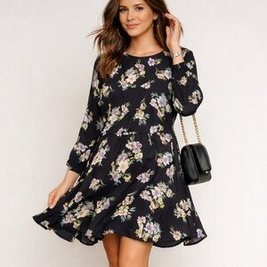 Velvet by Graham & Spencer Floral Long Sleeve Dress Winola‎ Pockets Black M